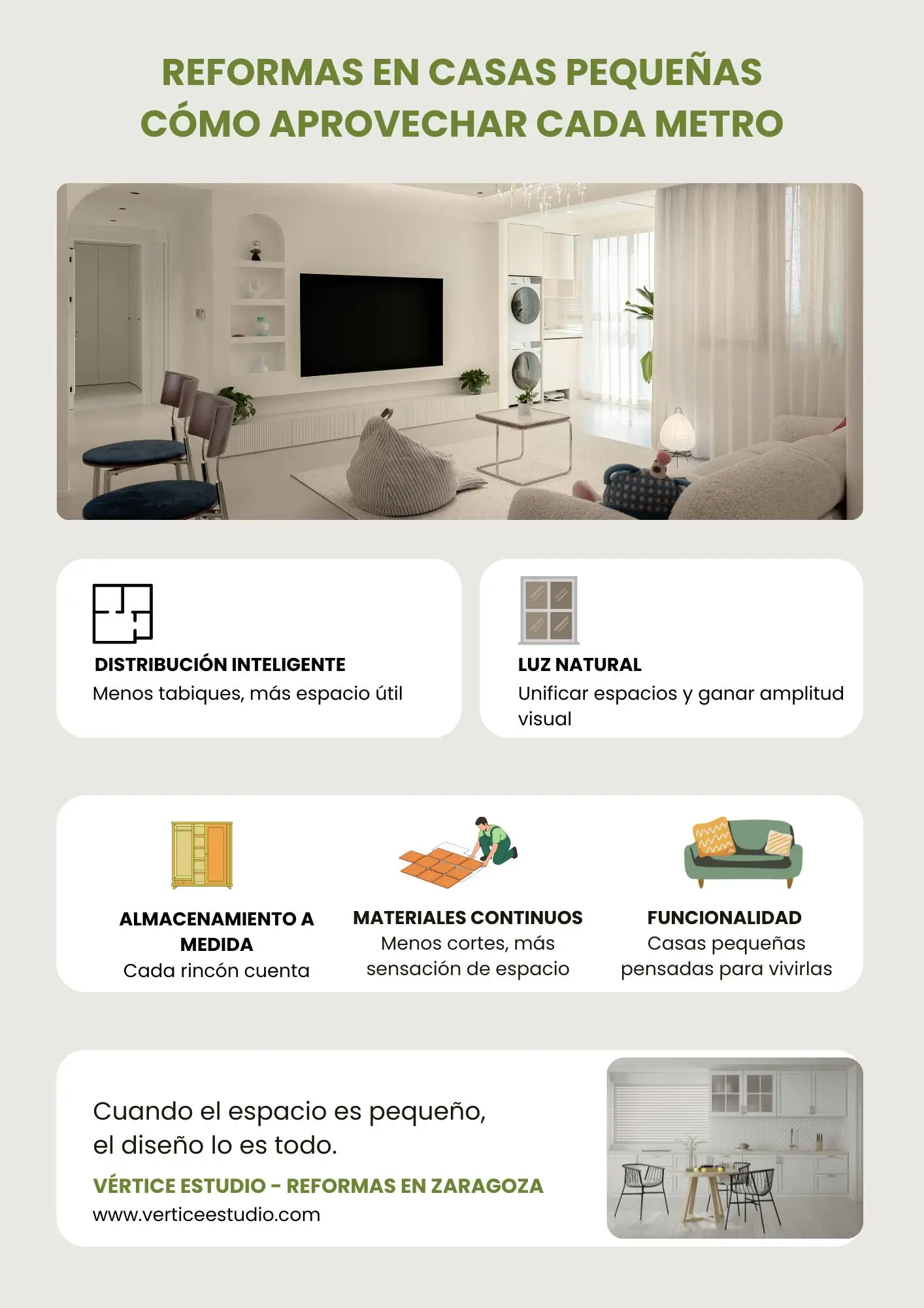 Infografía con ideas para reformas en casas pequeñas y aprovechamiento del espacio
